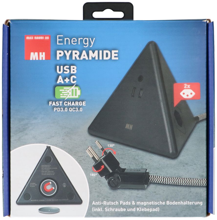Energy Pyramide Steckdosenleiste 2x Typ 13 sw USB A+C 2.5m cli.