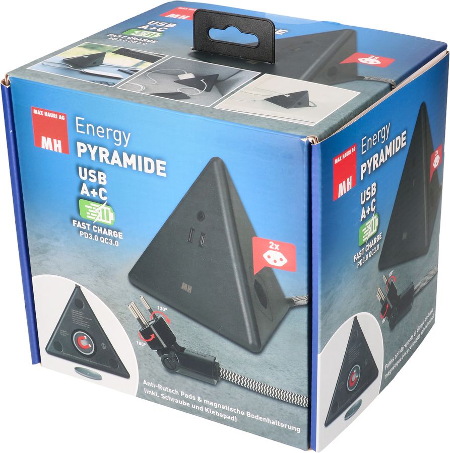 Energy Pyramide Steckdosenleiste 2x Typ 13 sw USB A+C 2.5m cli.