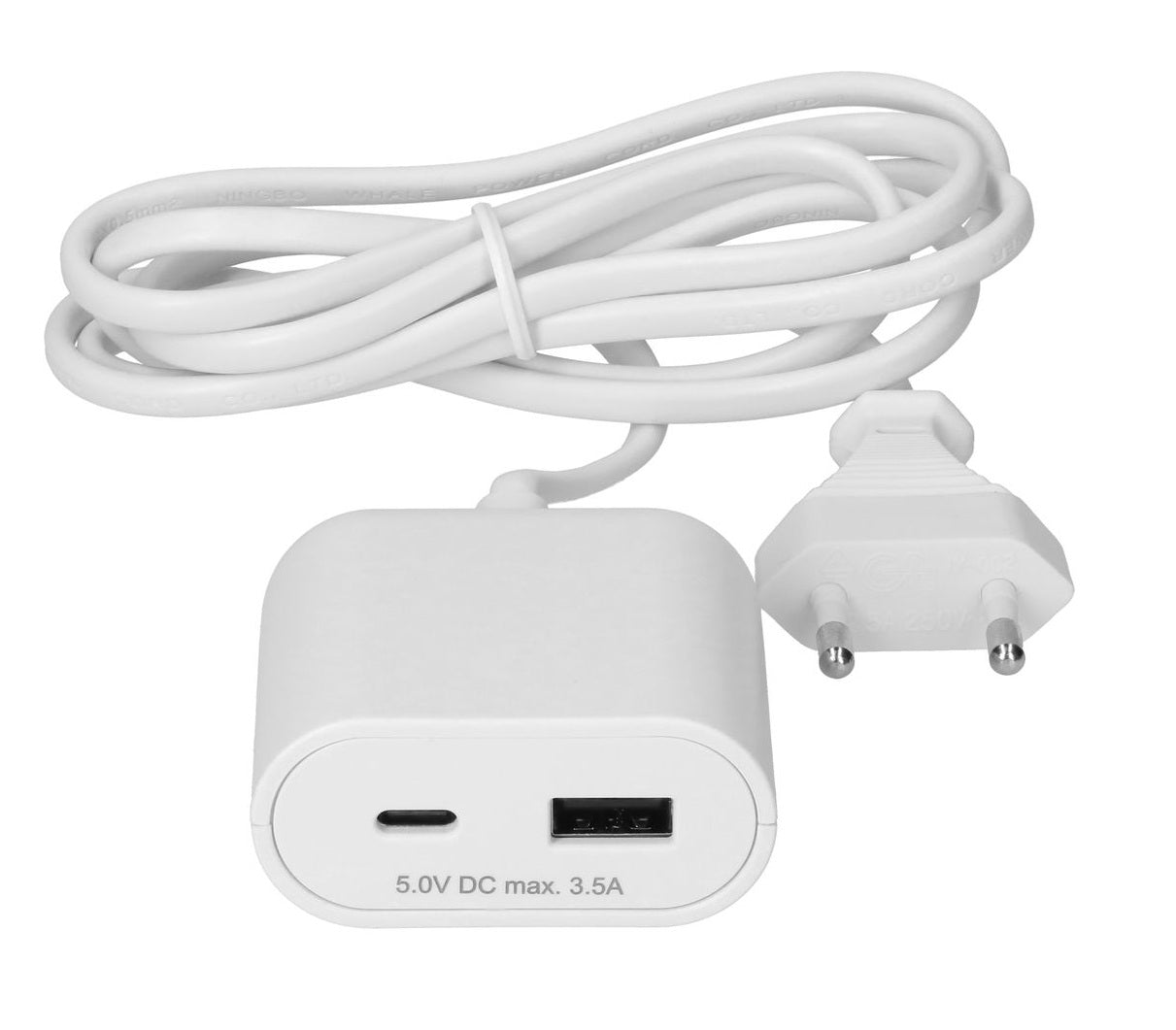 USB Ladeadapter 1x USB-C 1x USB-A 17.5W 1.5m weiss