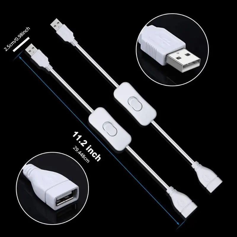 USB Verlängerung/Kupplung mit Ein/Aus Schalter in Weiß oder Schwarz