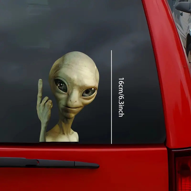 Lustiger Alien Gruss Autoaufkleber fürs Fenster