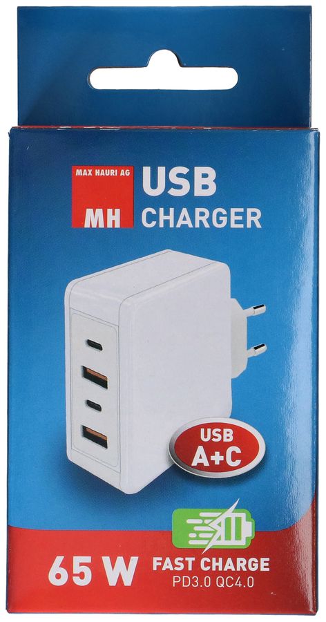 USB Schnellladeadapter 2x USB-C PD 2x USB-A 65W weiss
