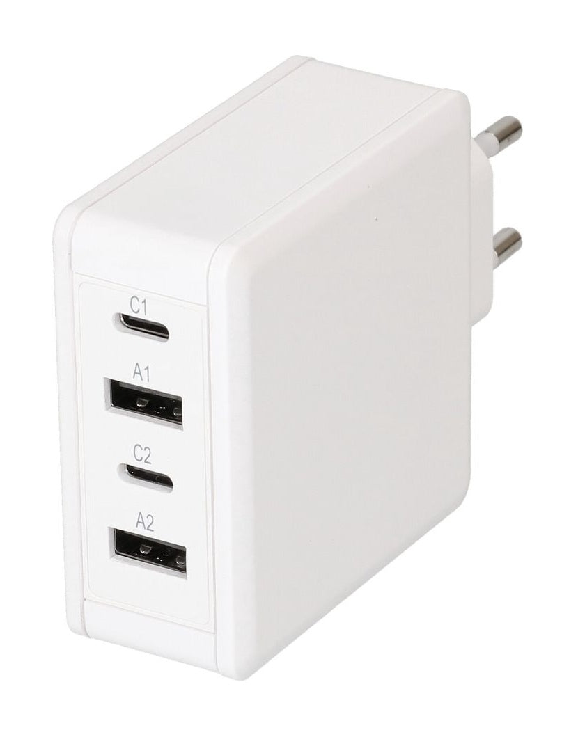 USB Schnellladeadapter 2x USB-C PD 2x USB-A 65W weiss