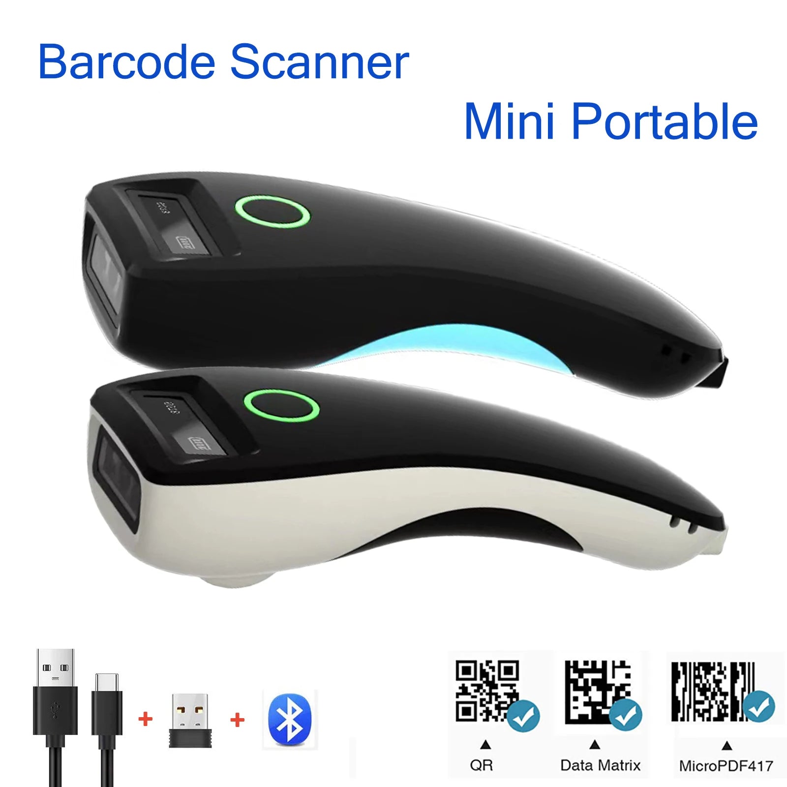 Mini 2D Barcode Scanner – Bluetooth & Wireless für iOS/Android/PC Weiss