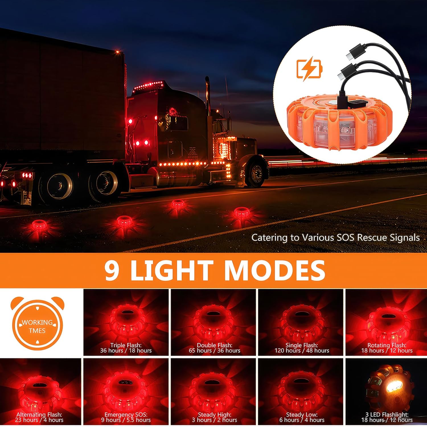 LED SOS Notsicherheits-Blinklicht - Signallicht Orange Einzel & Sets