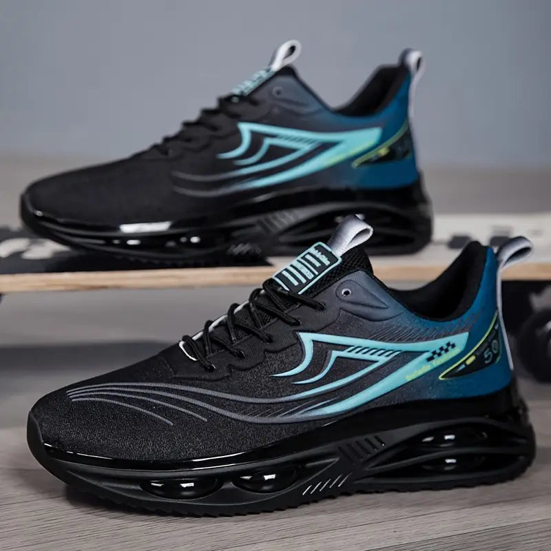 Herren Sneakers Atmungsaktiv - Stylisches Schwarz mit Hellblau Grösse 43.5