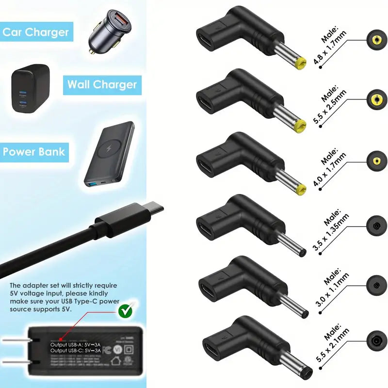 USB-C 90° Adapter DC-Anschlüsse 5V, 3.0–5.5 mm, Ladeadapter für Router 6 Stück