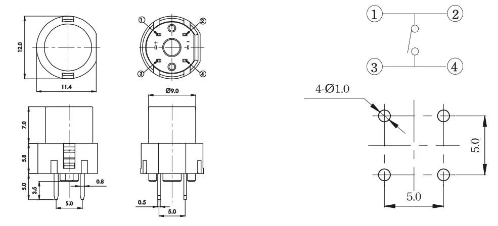 Mikro-Drucktaster 12mm rund, rot – Ansicht 2
