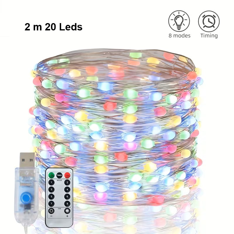 USB 20 Led/2M LED-Innenraum-Lichterkette mit Fernbedienung Blau / Farbig