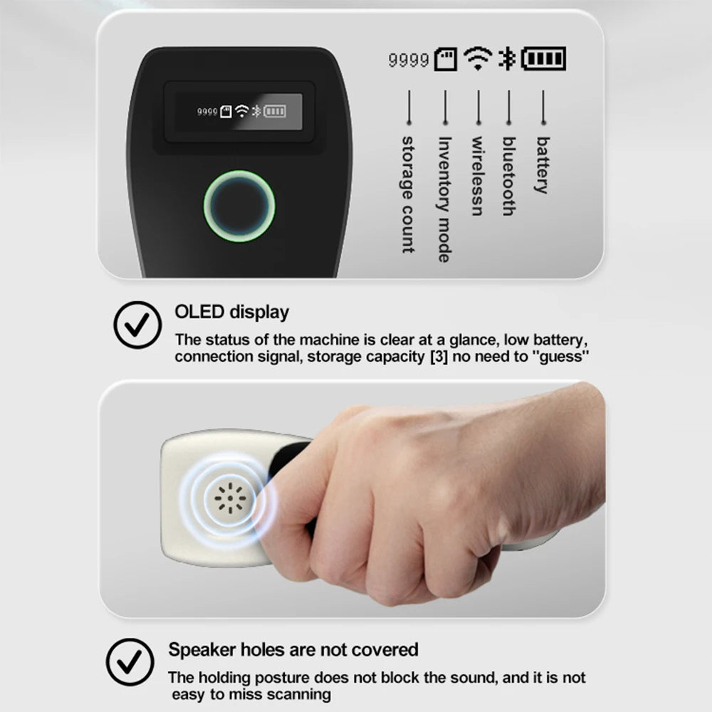Mini 2D Barcode Scanner – Bluetooth & Wireless für iOS/Android/PC Weiss