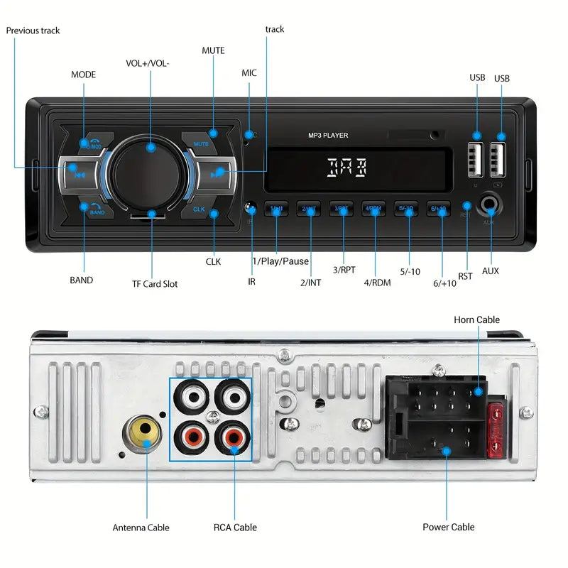 1DIN DAB Autoradio 12V mit MP3-Player USB/TF/AUX-IN mit Type-C-Ladeanschluss