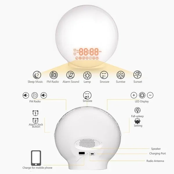 WiFi Smart Sunrise Wake Up Licht USB Wecker - Tuya/Smart Life Kompatibel