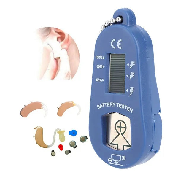 Mini-Hörgerät-Batterietester in Blau