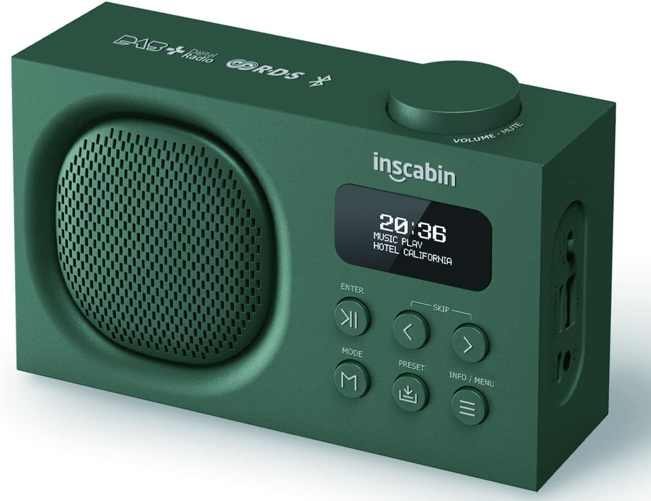 Inscabin P2 Tragbares DAB+/FM-Radio mit Bluetooth-Lautsprecher (Grün)