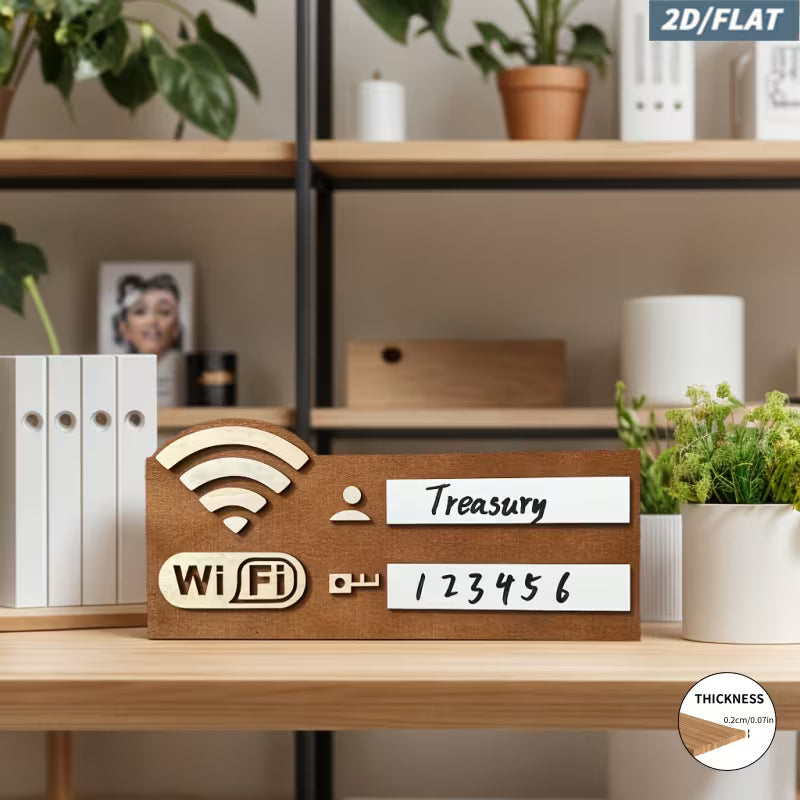 2D Flat WLAN Netzwerk Schild aus Holz – Retro Vintage Deko, 1 Stk.