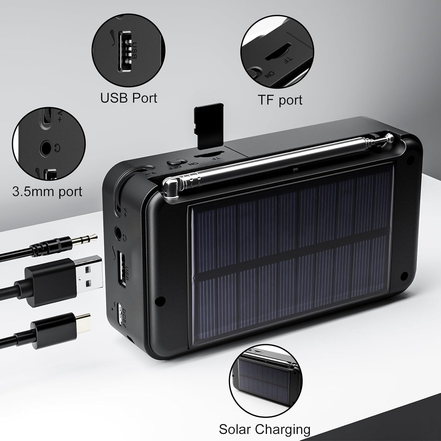 DAB+/FM Radio mit Bluetooth, Akku und Solarpanel - USB/Solar Charging