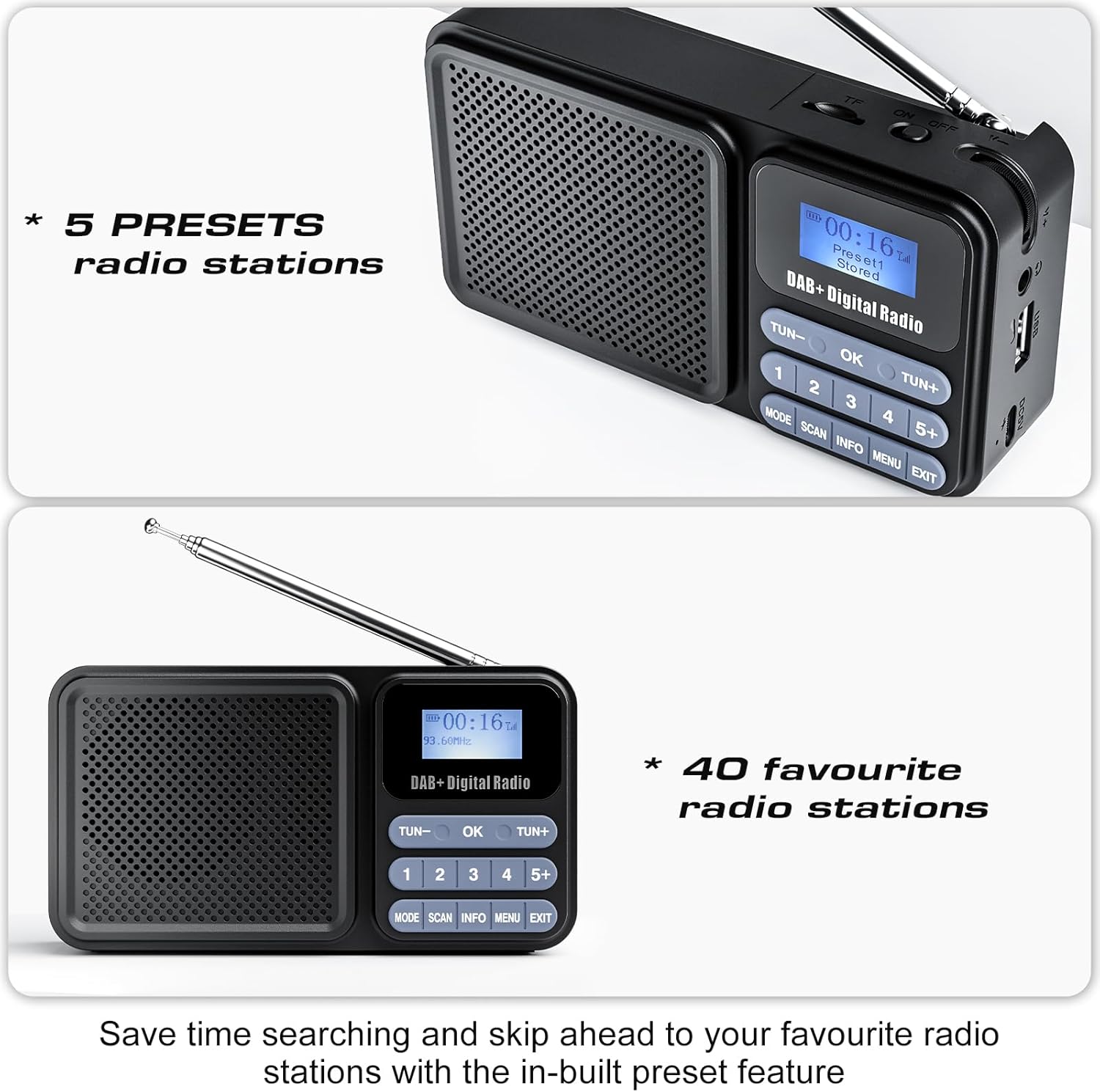 DAB+/FM Radio mit Bluetooth, Akku und Solarpanel - USB/Solar Charging