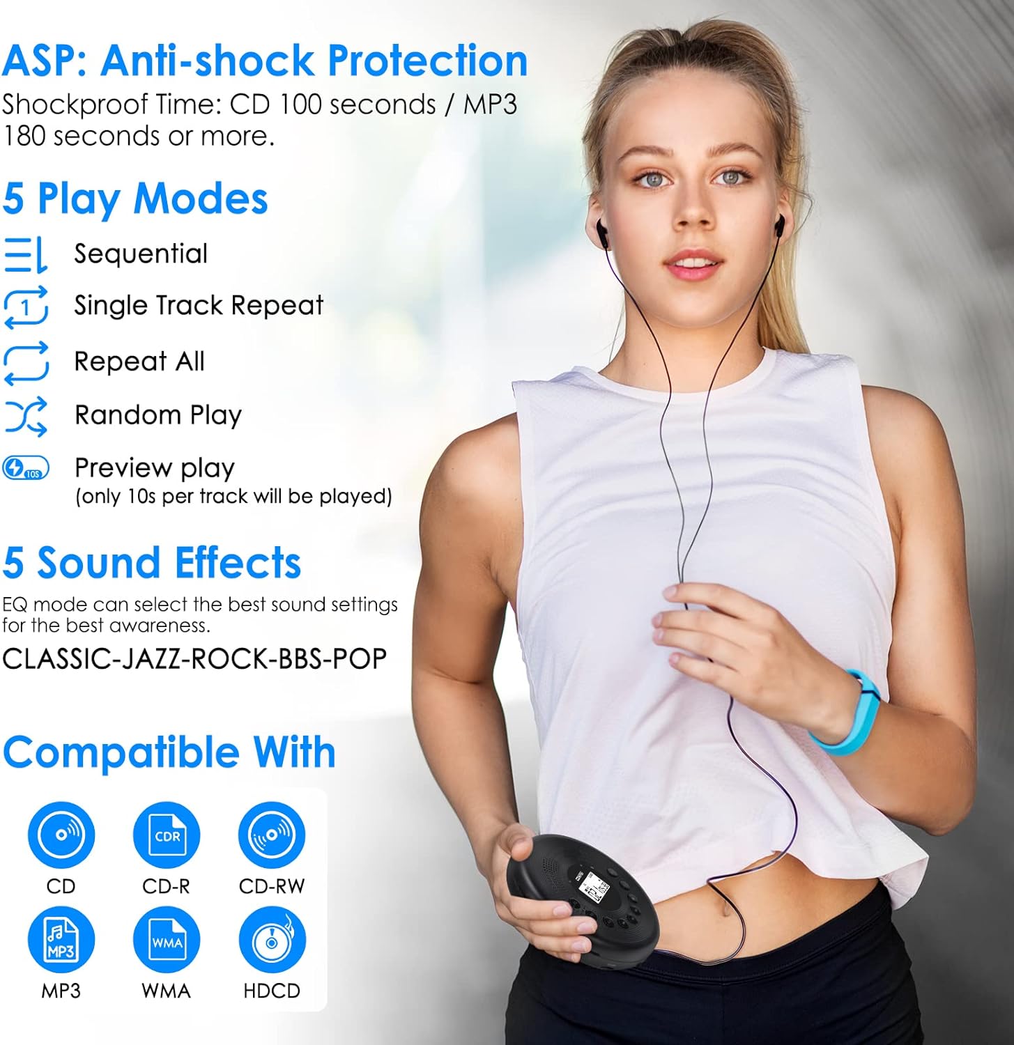 Portabler CD/MP3 Discman mit Akku/Lautsprecher/Anti Shock System