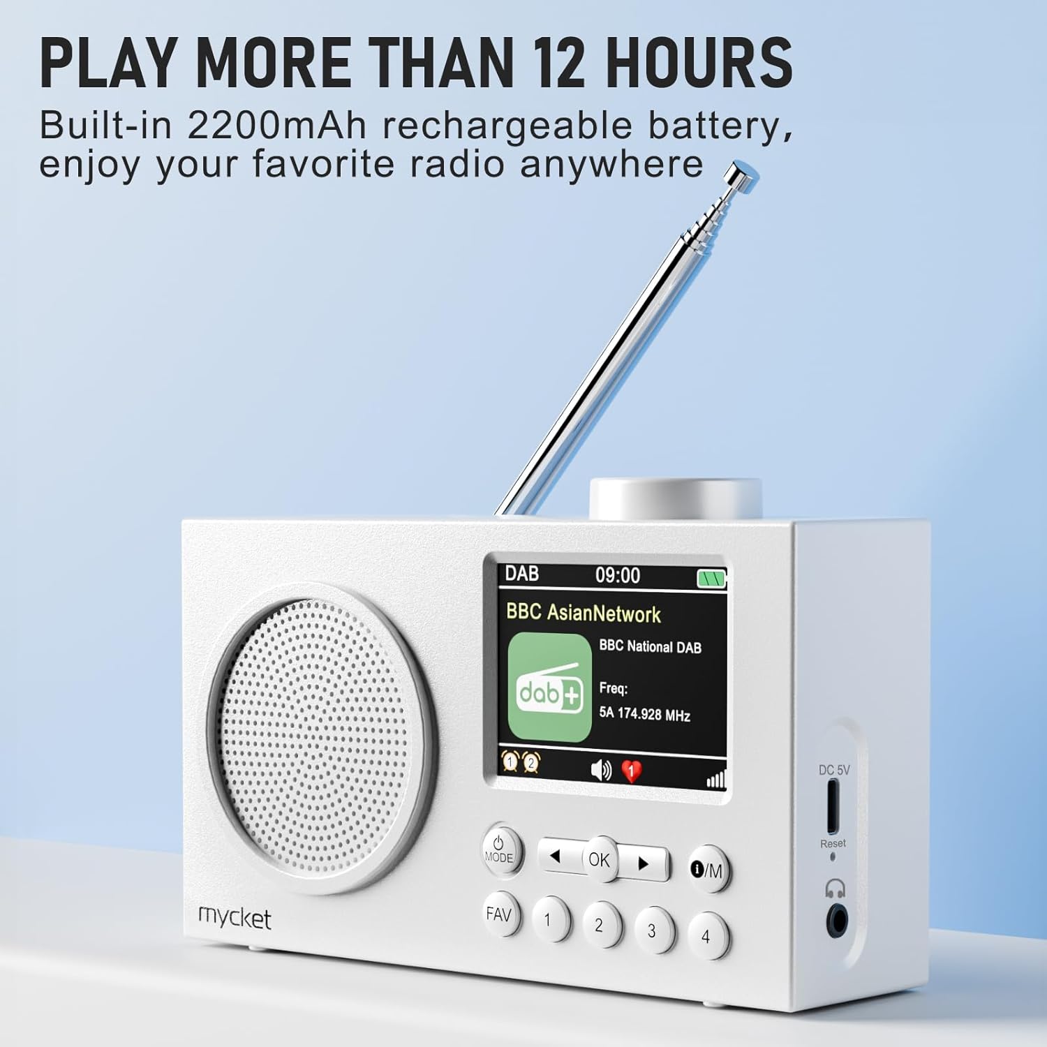 Tragbares DAB/DAB+ Radio, UKW Digitalradio mit Bluetooth & Akku