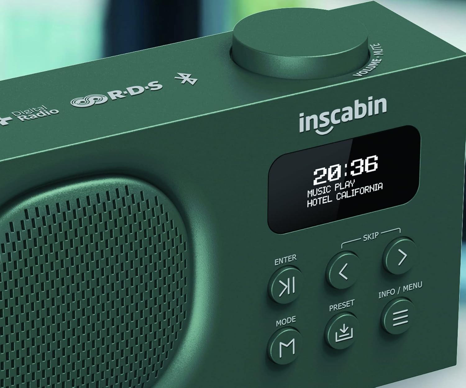Inscabin P2 Tragbares DAB+/FM-Radio mit Bluetooth-Lautsprecher (Grün)