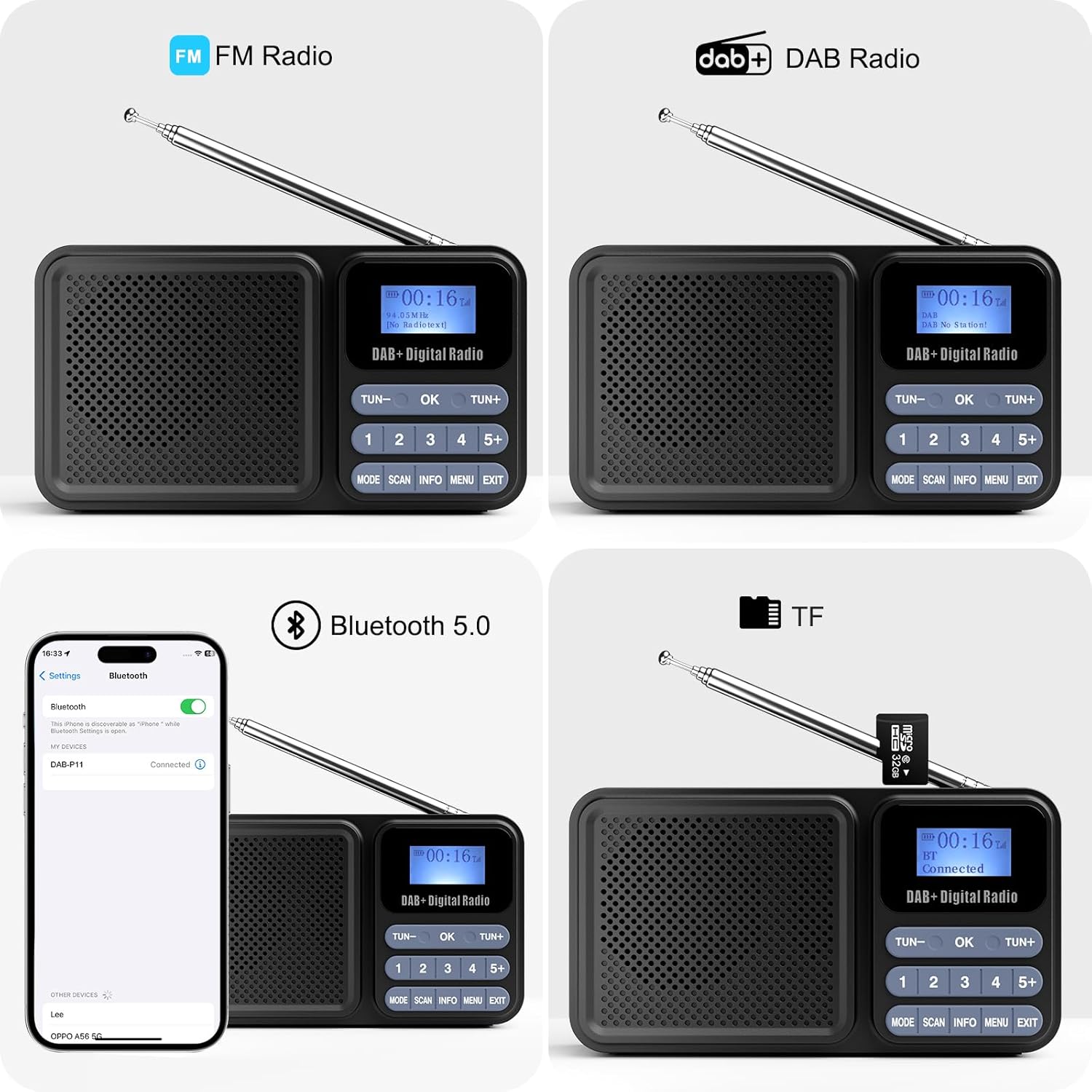 DAB+/FM Radio mit Bluetooth, Akku und Solarpanel - USB/Solar Charging