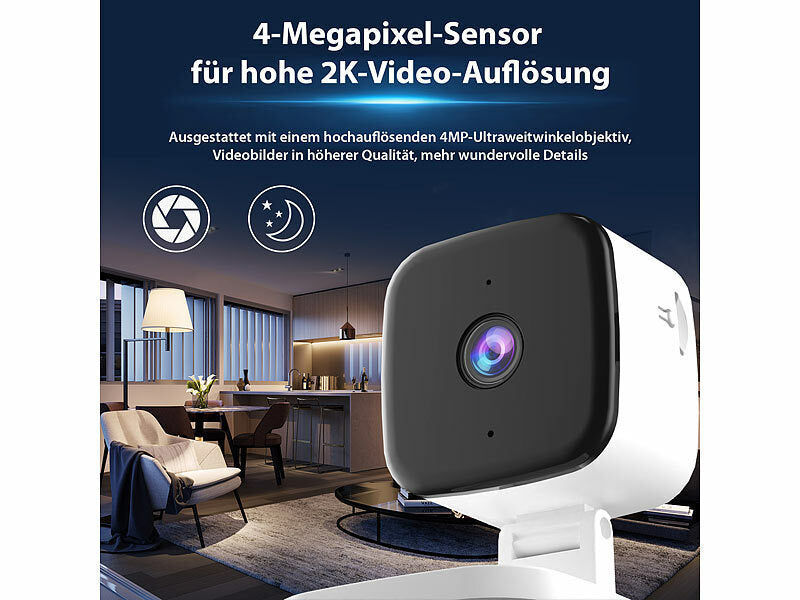 7links Mini-2K-IP-Überwachungskamera, 4 MP, Nachtsicht, 360°-Halter elektroniktrade Switzerland