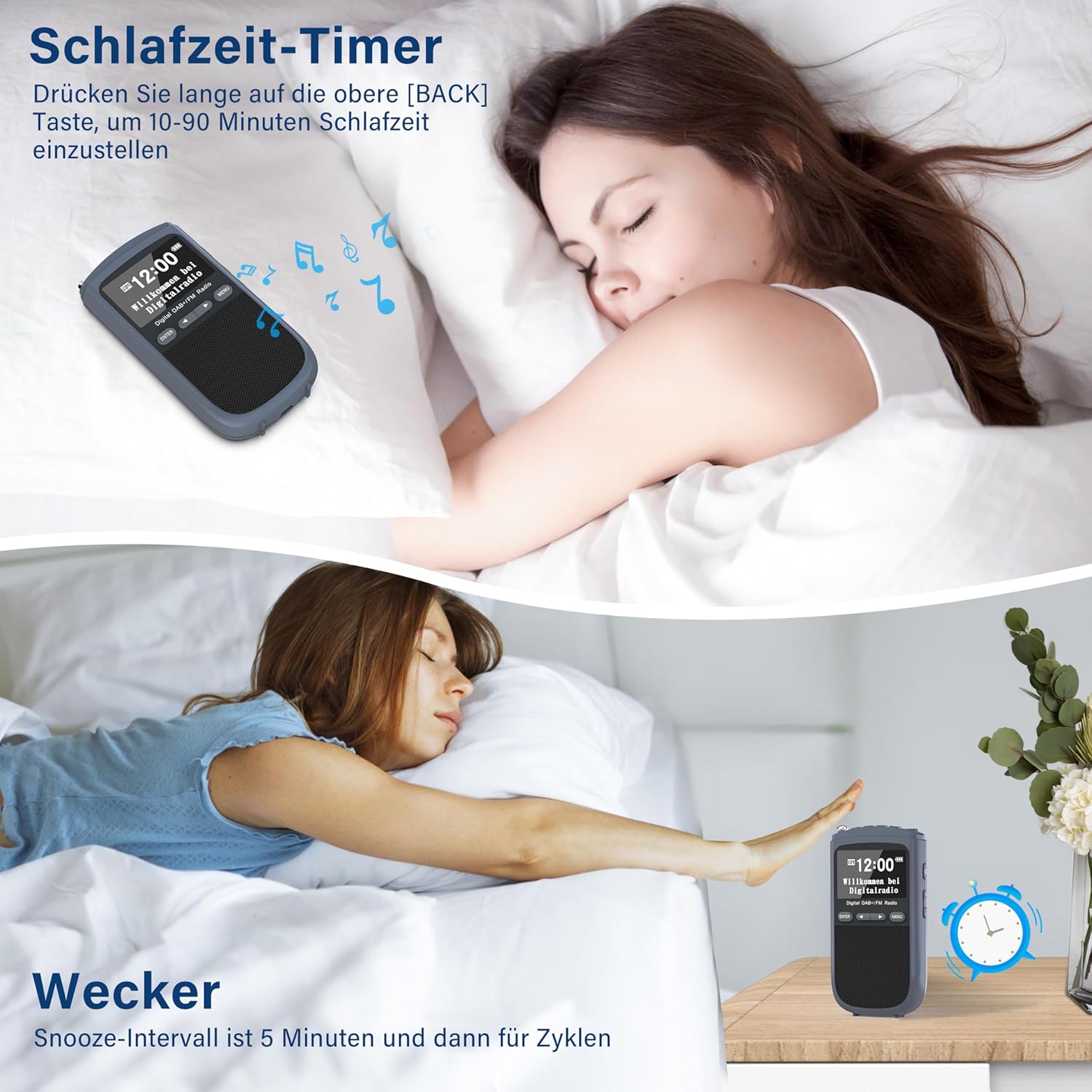 DAB+/FM Radio mit Kopfhörer,LCD-Display,Wecker,Uhr,Schlafzeit-Timer