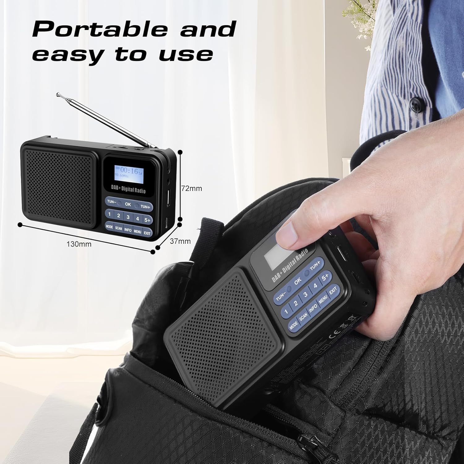 DAB+/FM Radio mit Bluetooth, Akku und Solarpanel - USB/Solar Charging