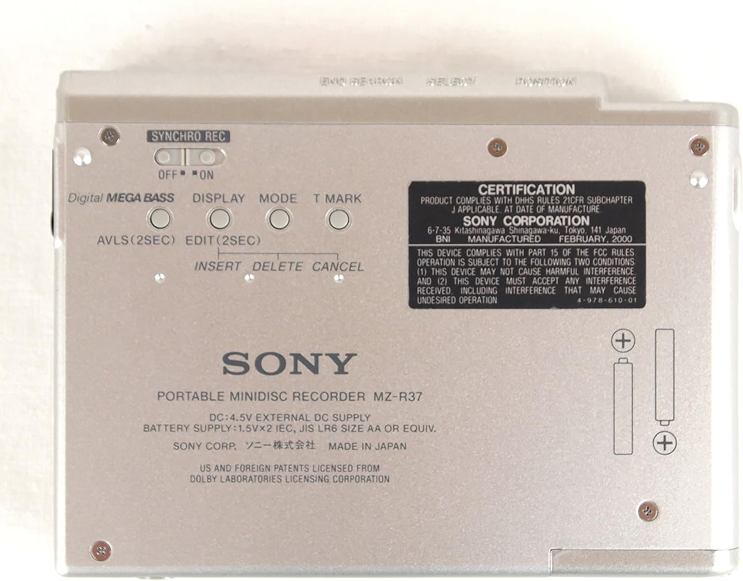 Sony tragbarer Minidisc Player/Recorder Made in Japan - silber (MZ-R37/S) (Gebraucht Artikel)