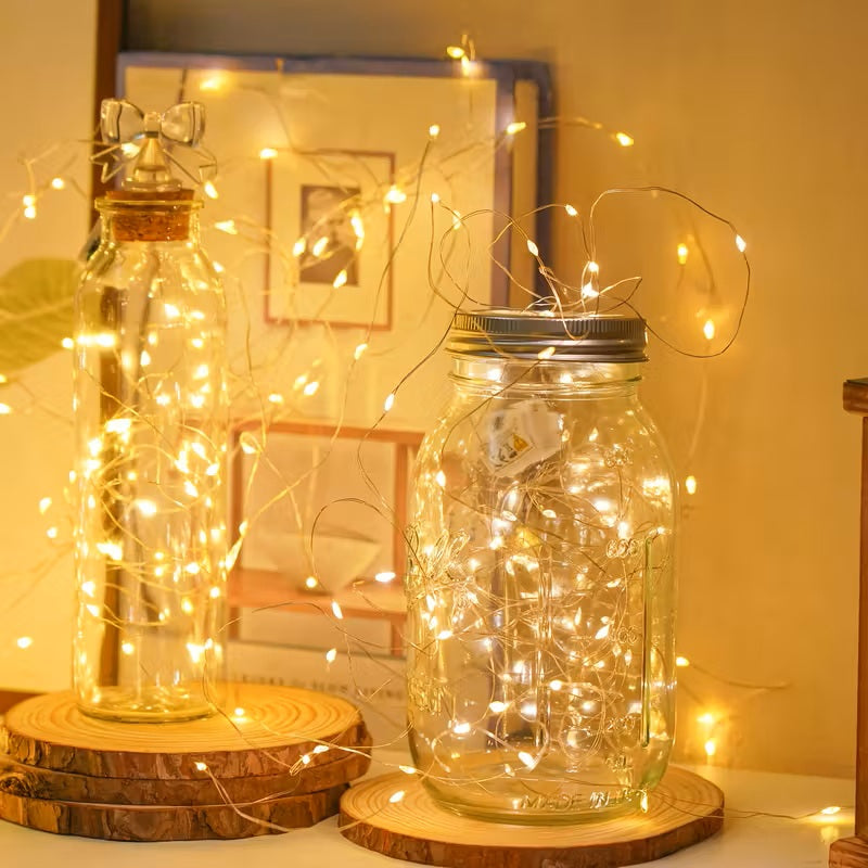 Batteriebetriebene Led Lichterkette - 2 Meter 20 LEDs auf Silberdraht Warmweiss