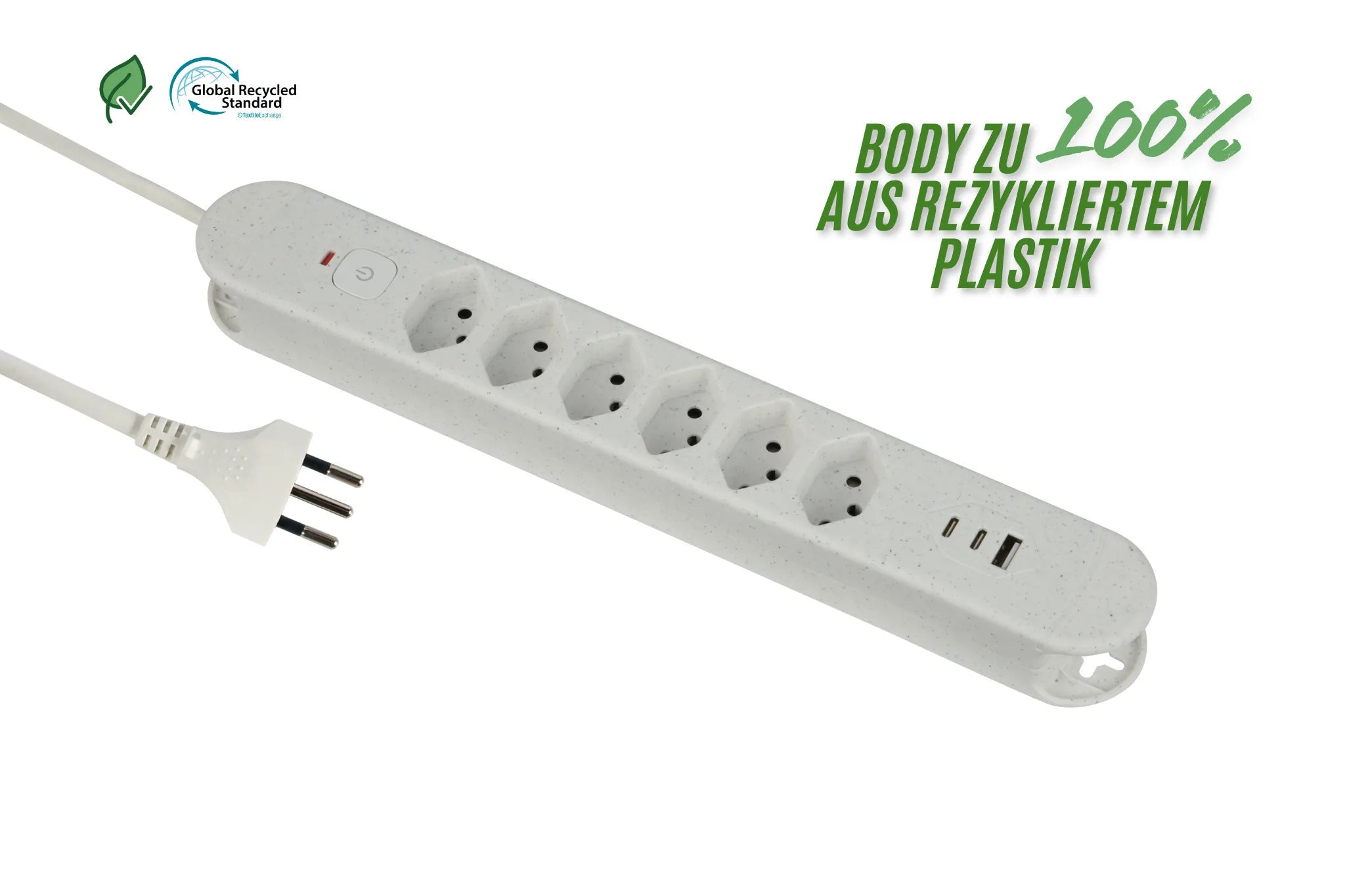 Steckdosenleiste Re:Life USB 6x T13. 2x USB-C + 1x USB-A, 1.8m Kabel