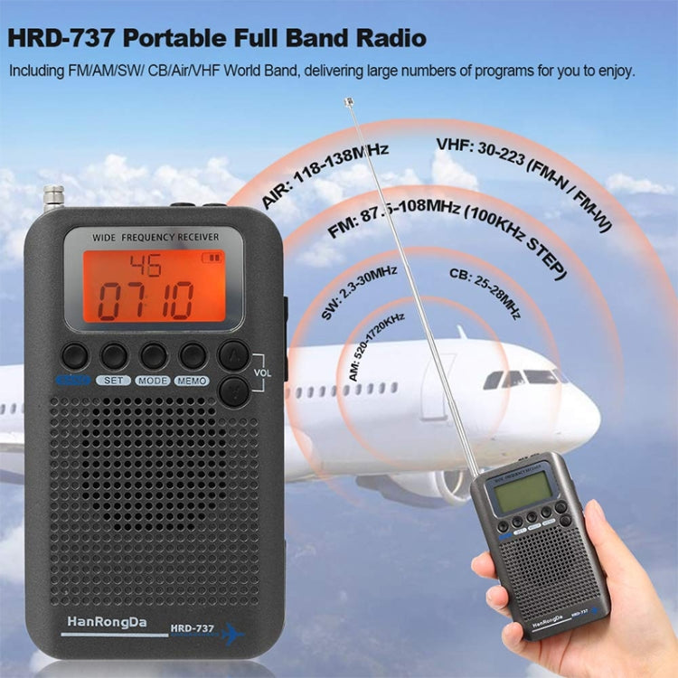 HRD-737 tragbarer Flugzeugband-Funkfrequenzempfänger (schwarz)