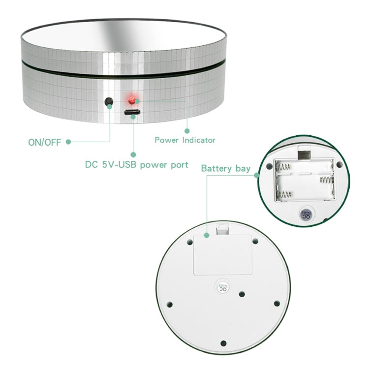 12 cm 360 Grad drehbarer Drehteller, Spiegel, elektrischer Präsentationsständer, Videoaufnahme-Requisiten, Drehteller, Belastung: 3 kg