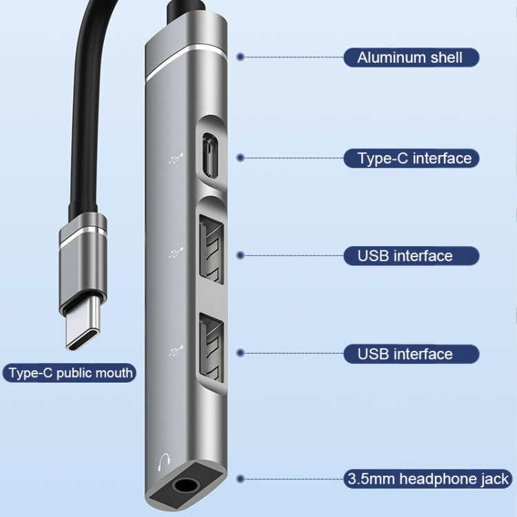 USB-C / Type-C auf 3,5 mm + 2USB + Type-C HUB-Dockingstation (Grau)