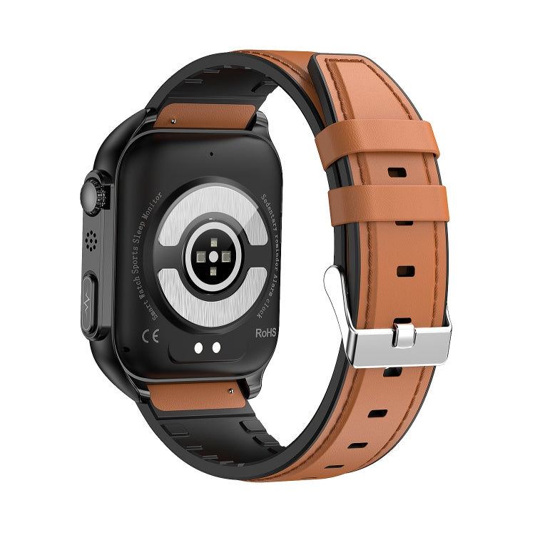 TK12 1,96 Zoll IP67 wasserdichte Lederarmband-Smartwatch unterstützt EKG / Fernfamilienpflege / Bluetooth-Anruf / Körpertemperaturüberwachung, Leather Band (Brown), Leather Band (Black)