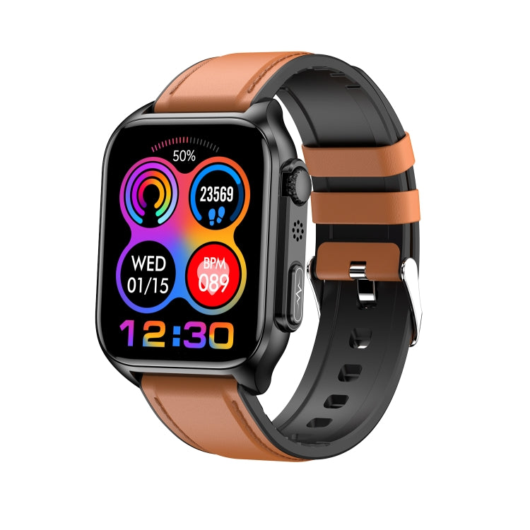 TK12 1,96 Zoll IP67 wasserdichte Lederarmband-Smartwatch unterstützt EKG / Fernfamilienpflege / Bluetooth-Anruf / Körpertemperaturüberwachung, Leather Band (Brown), Leather Band (Black)