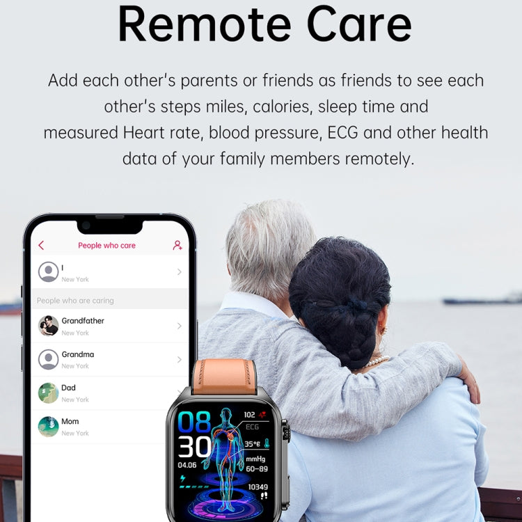 TK12 1,96 Zoll IP67 wasserdichte Lederarmband-Smartwatch unterstützt EKG / Fernfamilienpflege / Bluetooth-Anruf / Körpertemperaturüberwachung, Leather Band (Brown), Leather Band (Black)