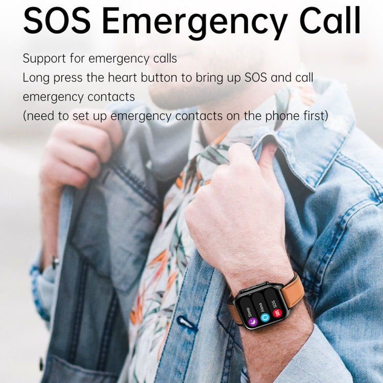 TK12 1,96 Zoll IP67 wasserdichte Lederarmband-Smartwatch unterstützt EKG / Fernfamilienpflege / Bluetooth-Anruf / Körpertemperaturüberwachung, Leather Band (Brown), Leather Band (Black)