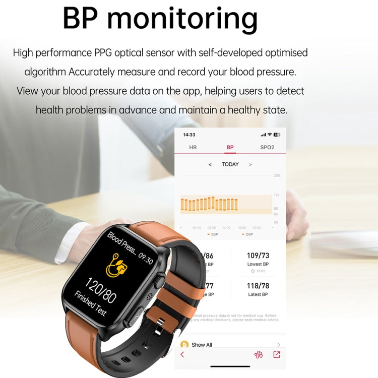 TK12 1,96 Zoll IP67 wasserdichte Lederarmband-Smartwatch unterstützt EKG / Fernfamilienpflege / Bluetooth-Anruf / Körpertemperaturüberwachung, Leather Band (Brown), Leather Band (Black)