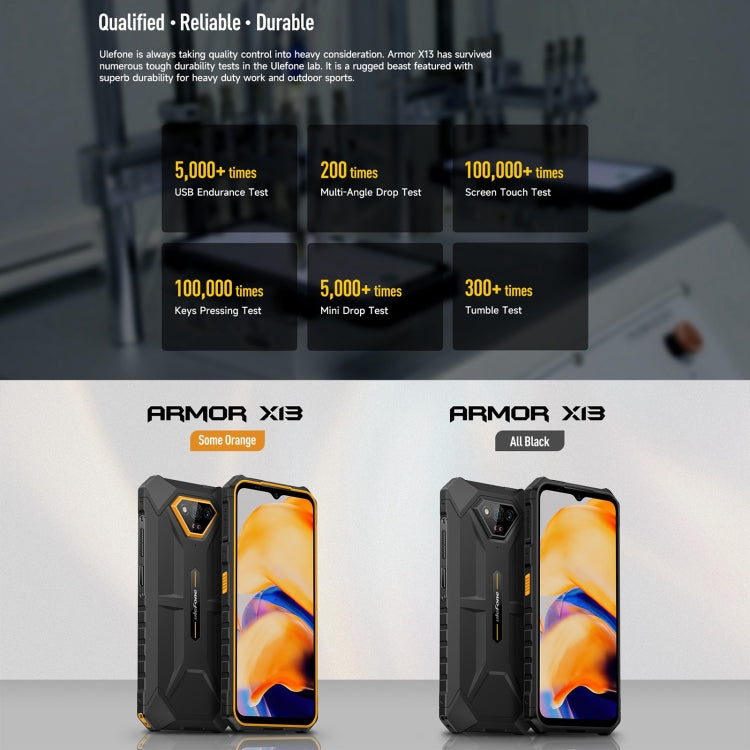 Ulefone Armor X13, robustes IP68/IP69K-Telefon, 6,52 Zoll Android 13 MediaTek Helio G36 Octa Core, Netzwerk: 4G, NFC, OTG