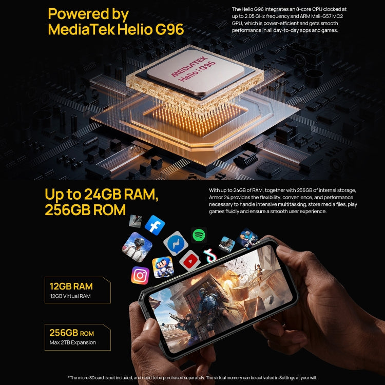 Ulefone Armor 24, robustes Telefon, seitlicher Fingerabdruck, 22000 mAh, 6,78 Zoll Android 13 MediaTek Helio G96 Octa Core, Netzwerk: 4G, NFC