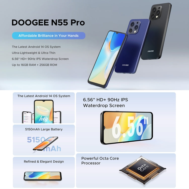 DOOGEE N55 Pro, 6,56 Zoll Android 14 Spreadtrum T606 Octa Core, Netzwerk: 4G