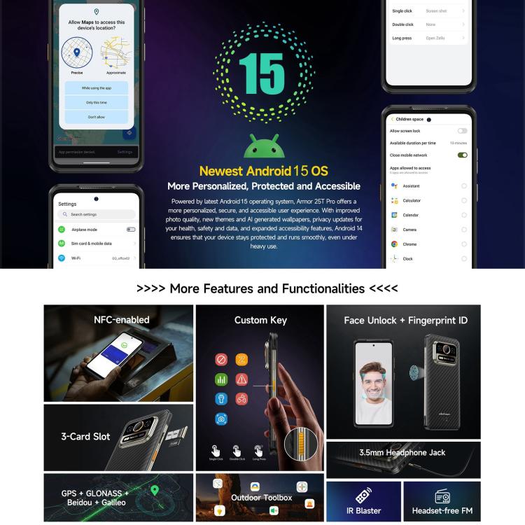 Robustes Ulefone Armor 25T Pro-Telefon, Wärmebildgebung, 6,78 Zoll Android 14 MediaTek Dimensity 6300 Octa Core, Netzwerk: 5G, NFC, 8GB+256GB