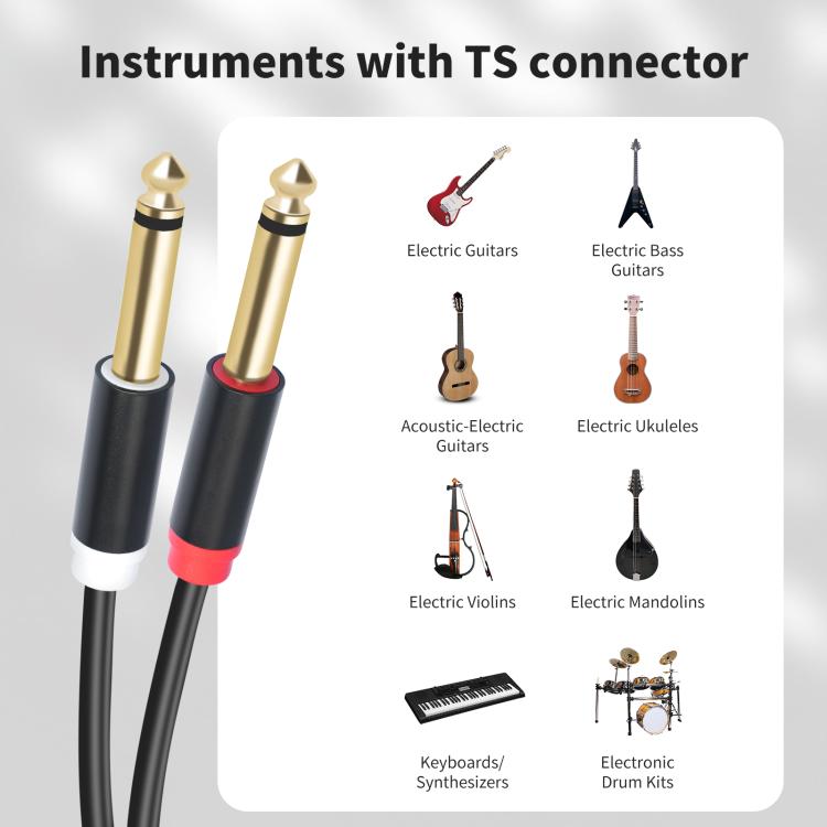 2 RCA to 2x6.35mm Male Mixing Consoles Audio Connection Cables, 1.5m, 3m, 5m