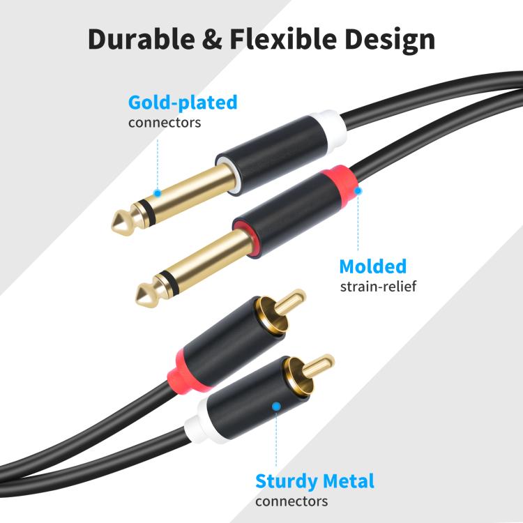 2 RCA to 2x6.35mm Male Mixing Consoles Audio Connection Cables, 1.5m, 3m, 5m
