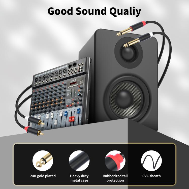 2 RCA to 2x6.35mm Male Mixing Consoles Audio Connection Cables, 1.5m, 3m, 5m