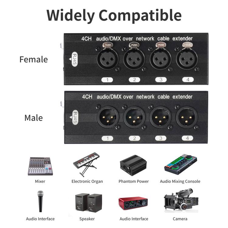 4-Kanal XLR-Stecker auf Buchse Expander-Splitter-Breakout-Box RJ45 Ethernet-Erweiterung