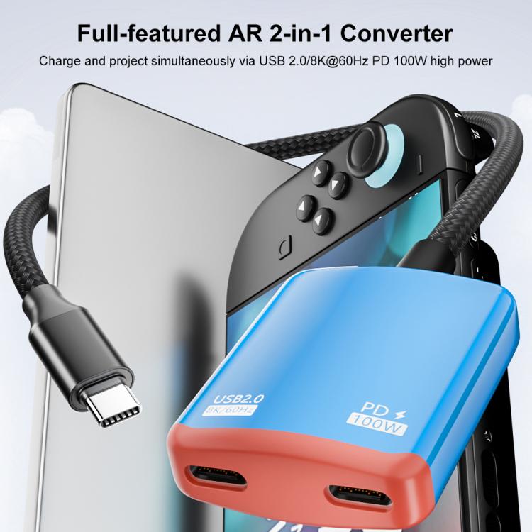 2-in-1-AR-Konverter mit vollem Funktionsumfang: USB-C auf Dual-USB-C (Schwarz/Weiß)