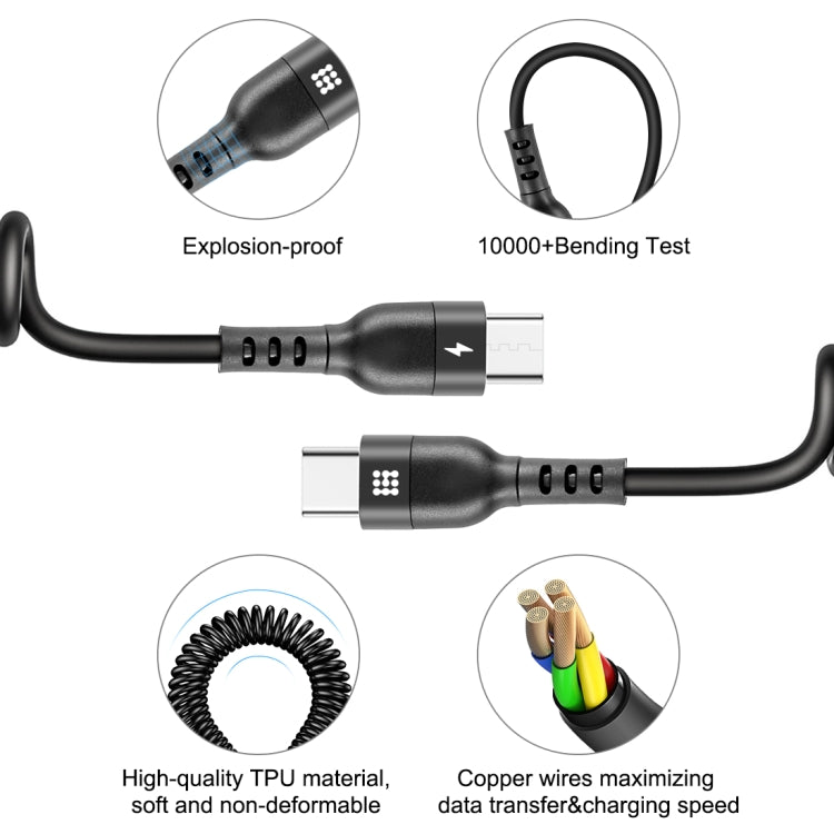 1,5 m 5 A USB-C/Typ-C auf USB-C/Typ-C einziehbares Spiral-PD-Schnellladekabel