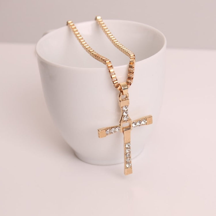 Fashion Strass Kreuz Anhänger Halskette Gold / Silber